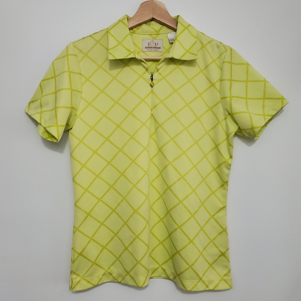 Ep Pro Tech Tour Medium Golf polo Collar Tee Lime Yellow Argyle Short Sleeve